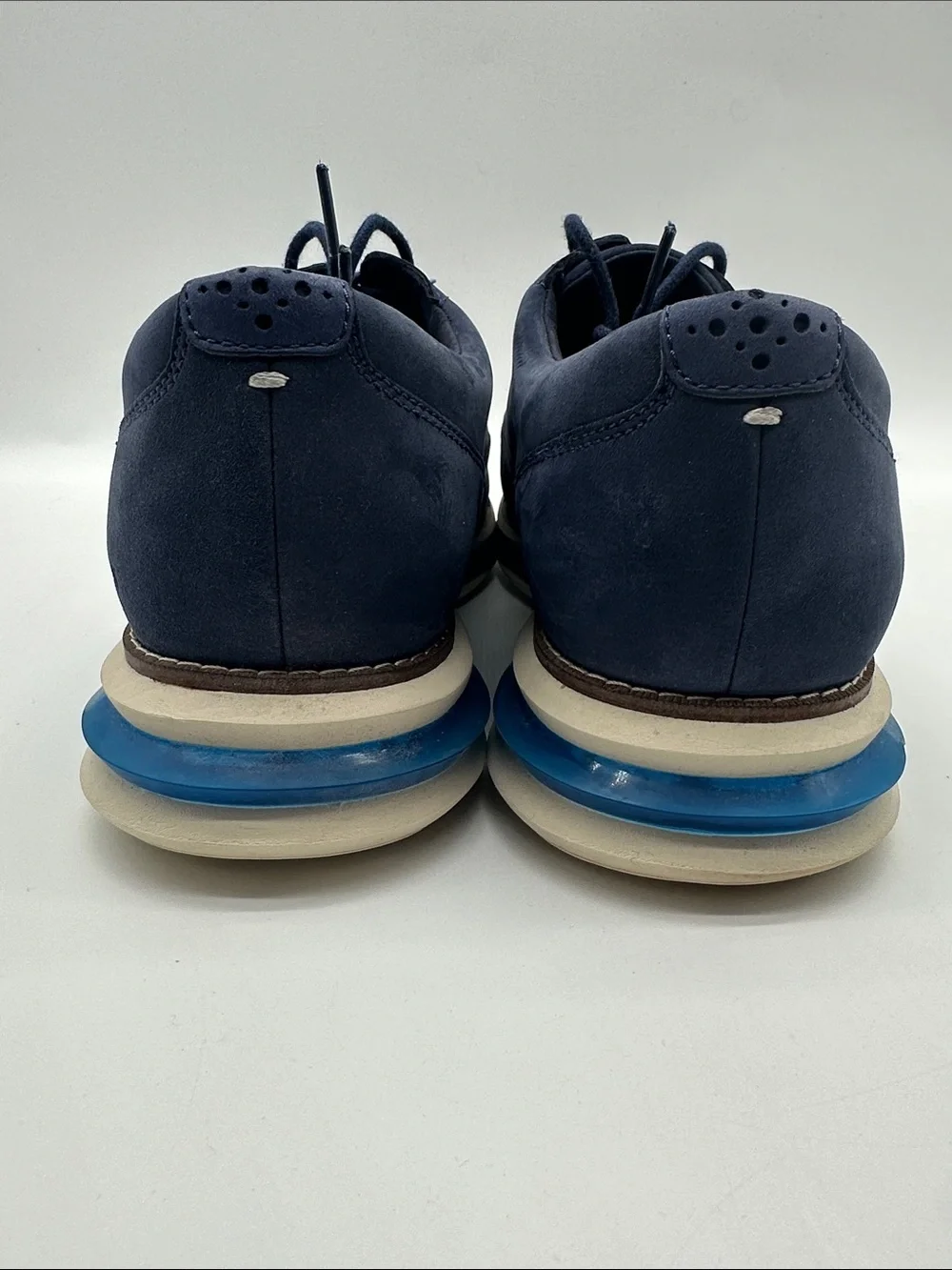 Cole Haan Original Grand Navy Nubuck Wingtip Oxfords with Blue Sole Accents